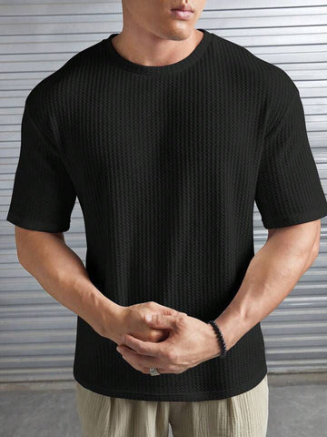 Emerce - Oversized Waffle Knit Tee For Men - Black